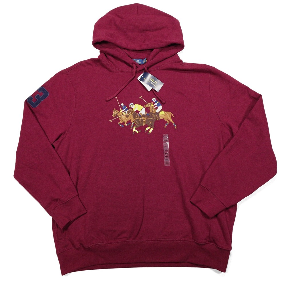 NWT POLO RALPH LAUREN Men's XXL Triple Pony Embroidered Fleece Hoodie Sweatshirt - Picture 2 of 8